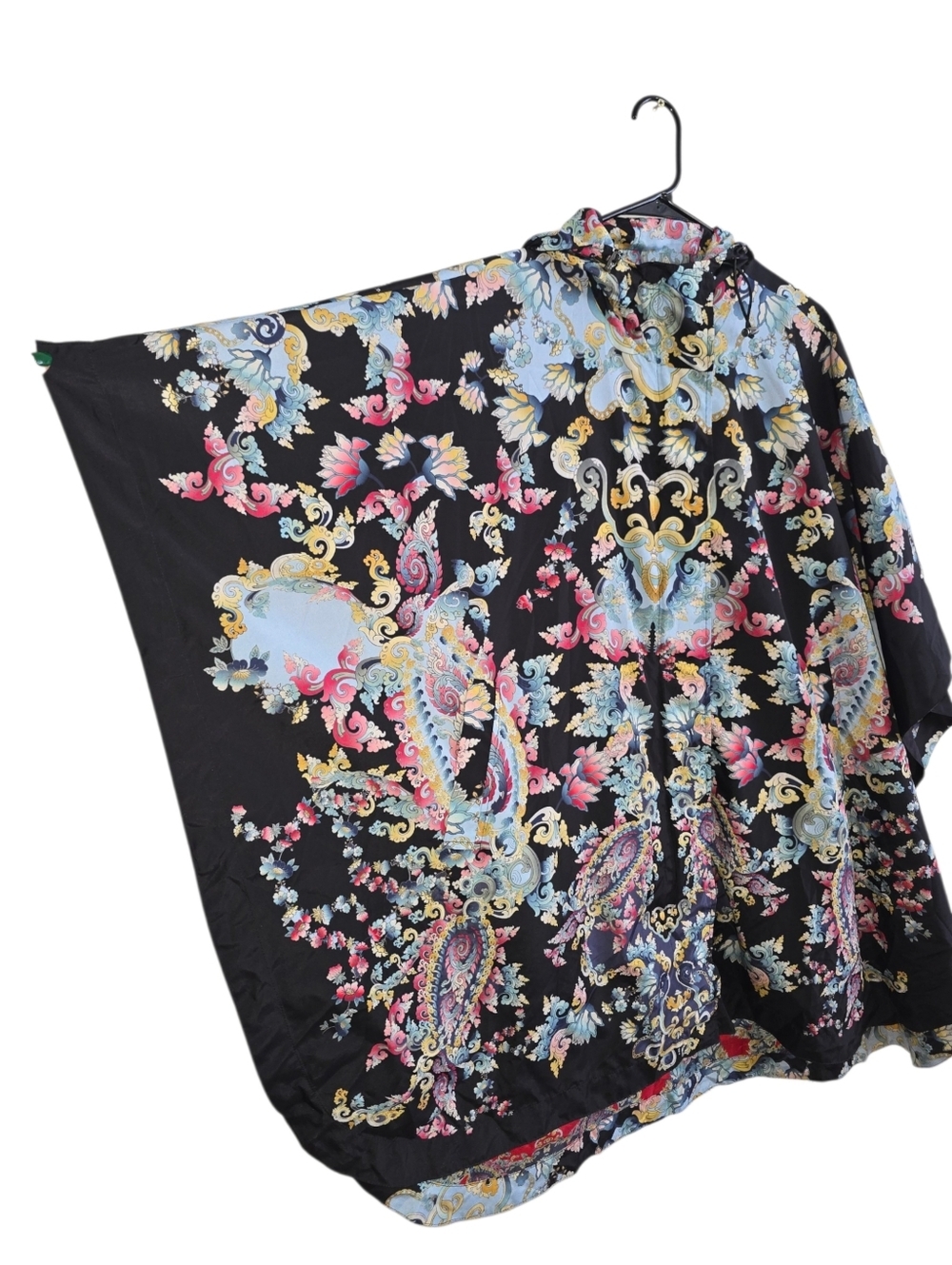 Johnny Was Black Red Multi Floral Paisley Kimono Cape Poncho Size M Full Zip - Picture 3 of 5